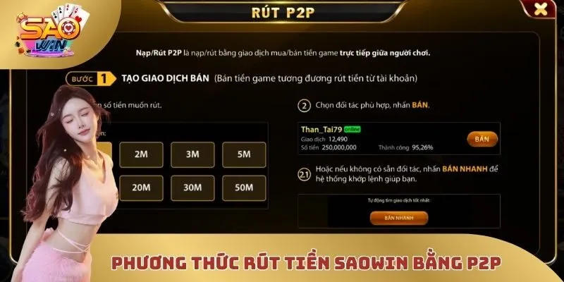 Phương thức rút tiền Saowin bằng P2P
